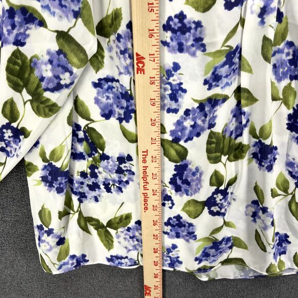Tahari Top Womens Plus 2X White Purple Floral Boho Semi sheer Shirt Blouse Tunic - Picture 9 of 16